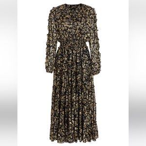 Ellie Tahari Meadow Print Black Floral Maxi Dress, size S